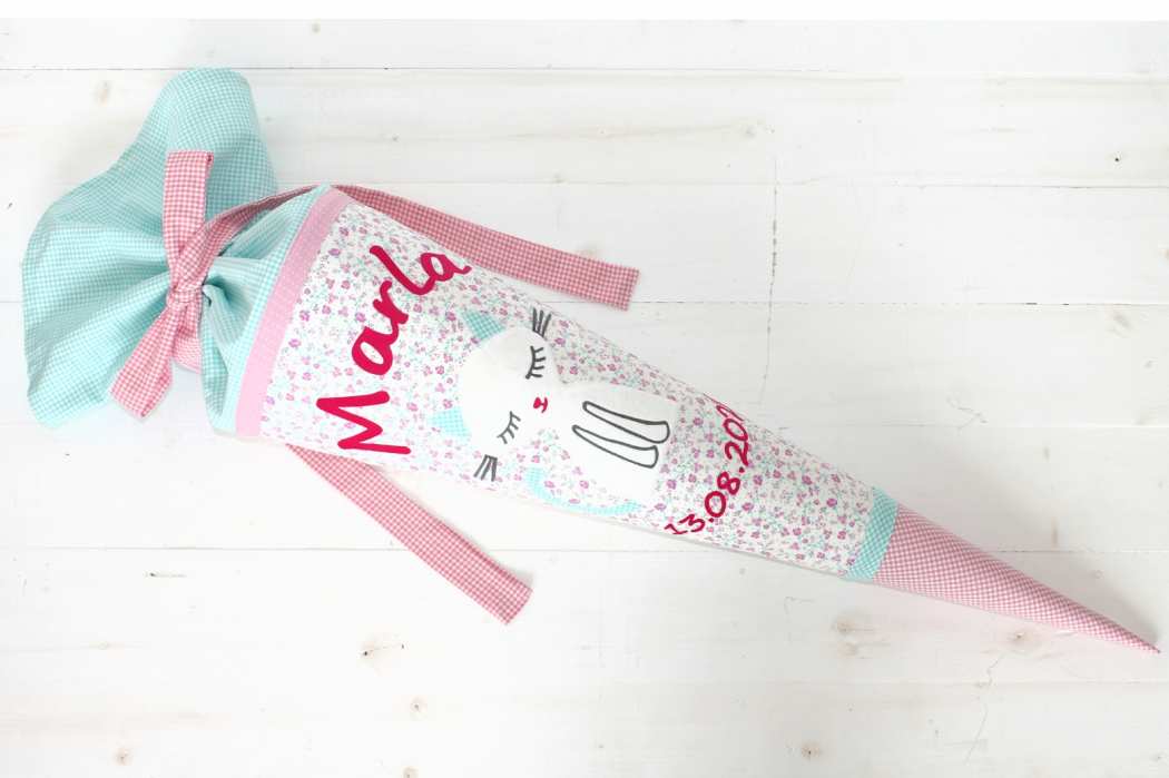 Schultüte mit Katze rosa Blümchen